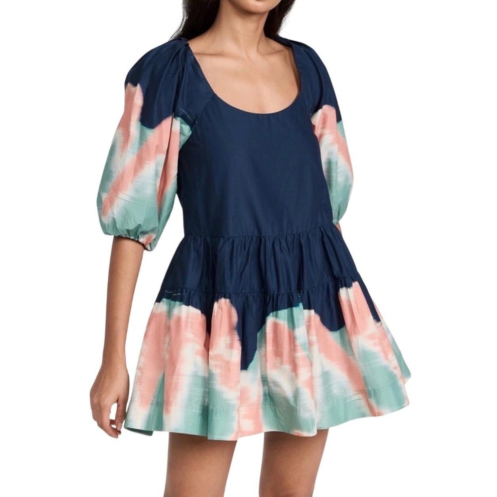 NWT Johnathan Simkhai Standard Baylee Tie Dye Puff Sleeve Cotton Mini Dress XS